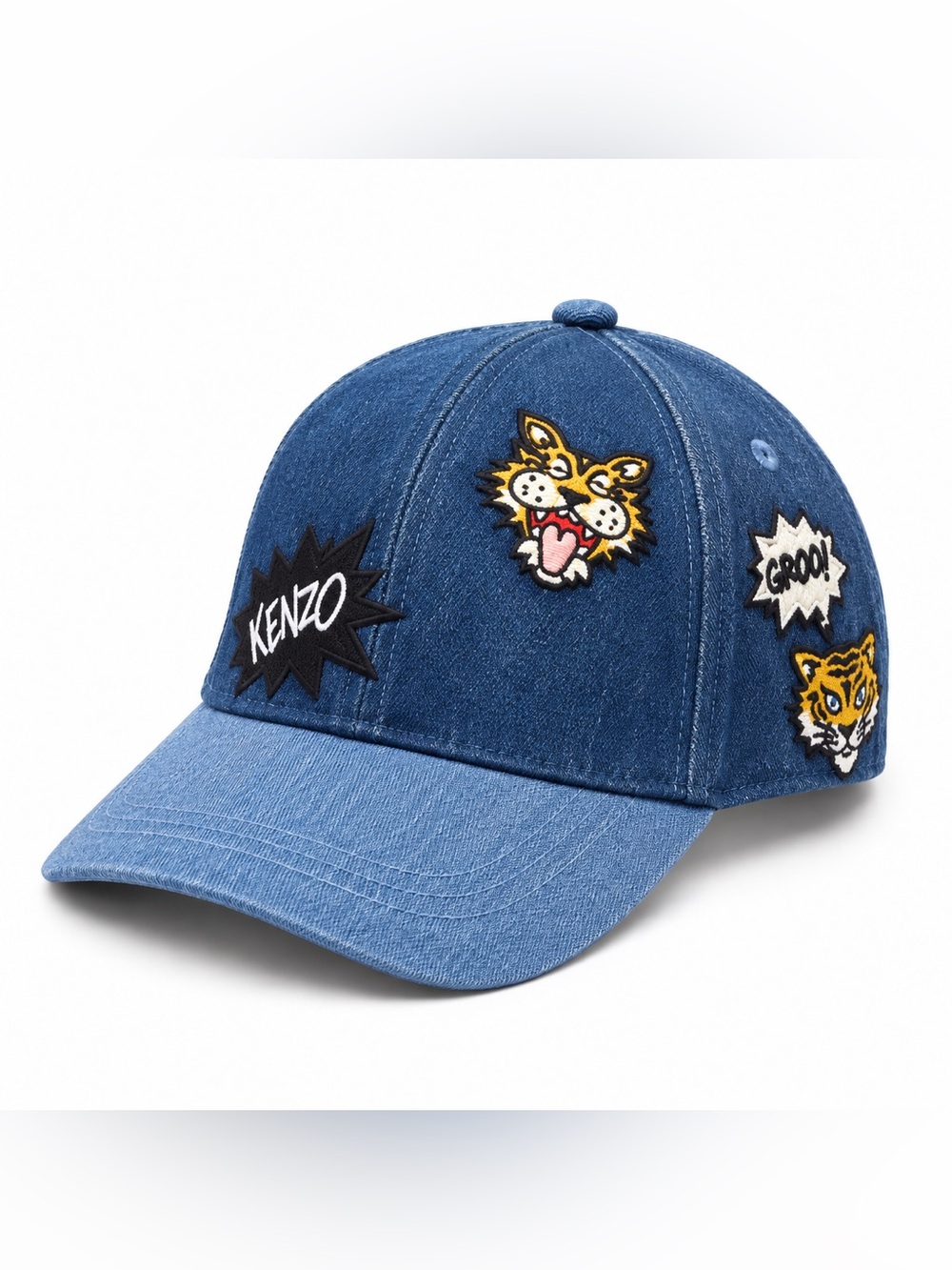 KENZO Kids Blue Denim Tiger Patch Baseball Cap Size 54